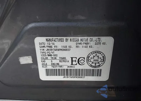 2015 Infiniti Q50 Premium/Sport from USA, damaged, VIN JN1BV7AR9FM396837